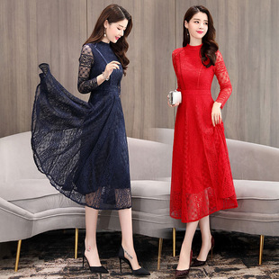 连衣裙女2022早秋新款时尚气质减龄木耳领系带显瘦a字中长款裙潮详情7