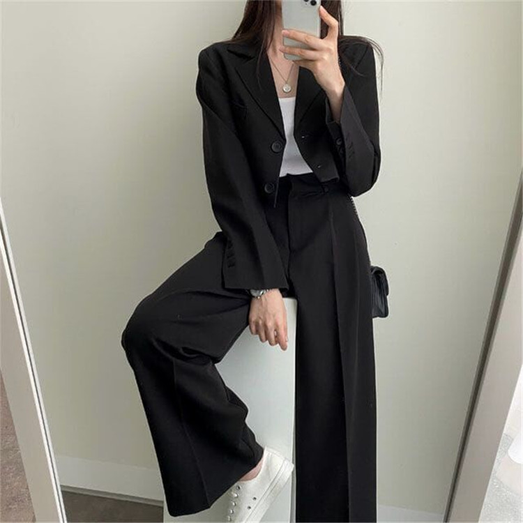 新品2022春夏秋季网红休闲英伦风小西套装女士短款韩版西服上衣详情18