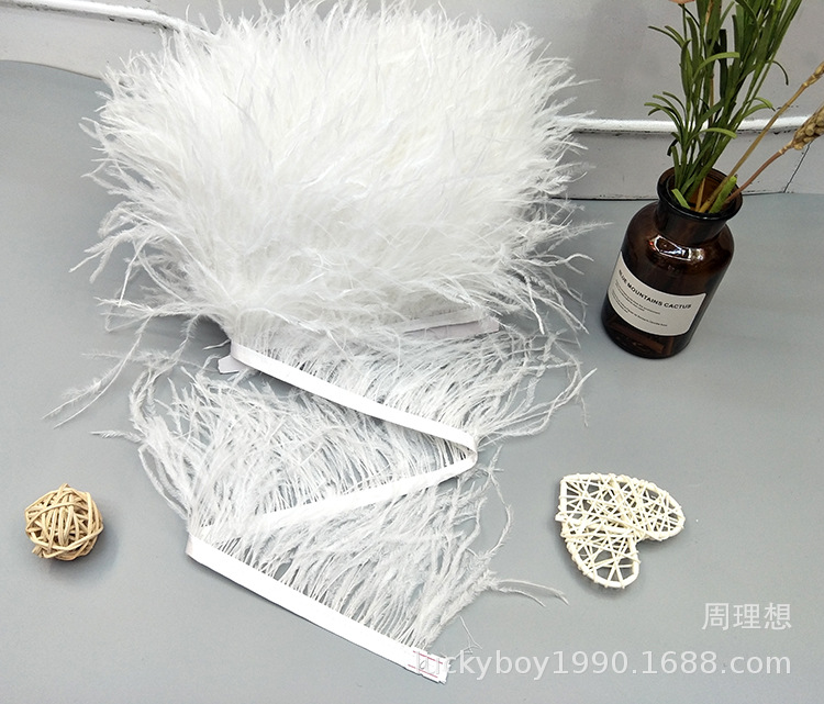 Wholesale 8-10 cm ostrich wool fabric edge colored feather fabric tape, clothing decoration tape fabric edge ostrich ribbon pic 34