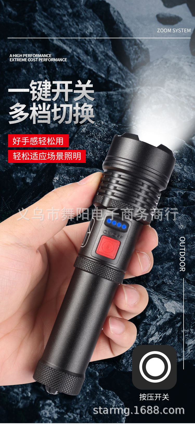 Aluminum alloy zoom P50 high-intensity flashlight, LED telescopic zoom long-range outdoor flashlight, USB charging high-intensity flashlight pic 5