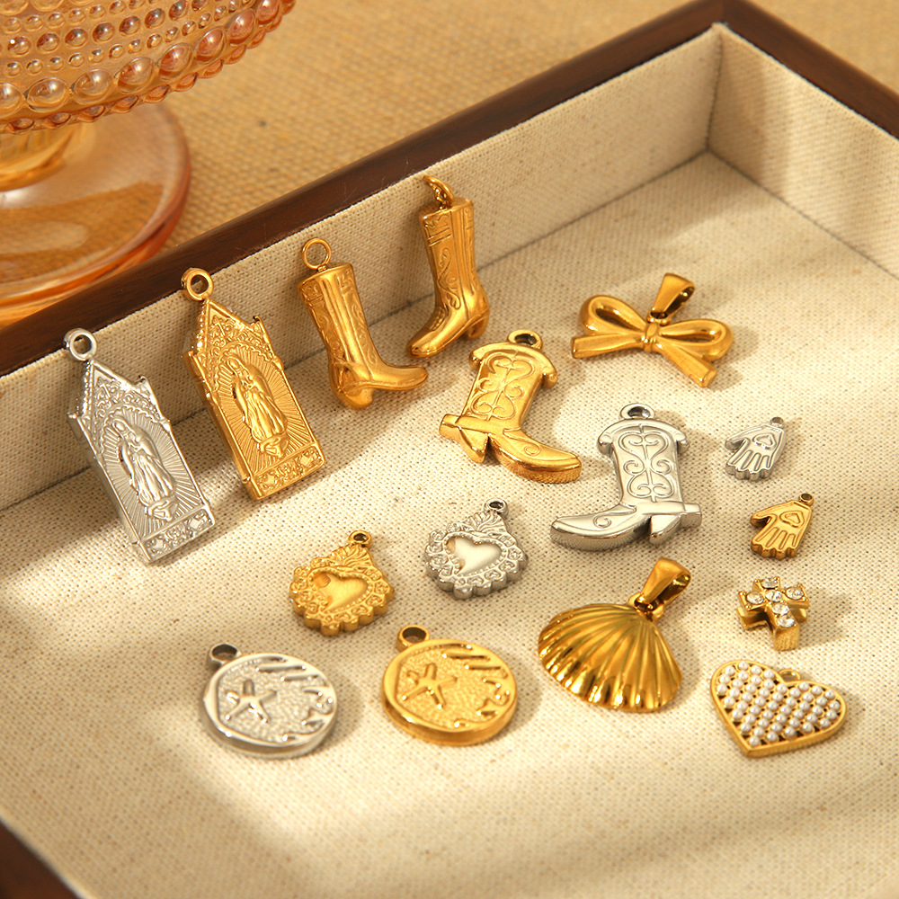 欧美跨境小众镀18K不锈钢天然绿松石吊坠迷你贝壳流苏双层脚链女详情3