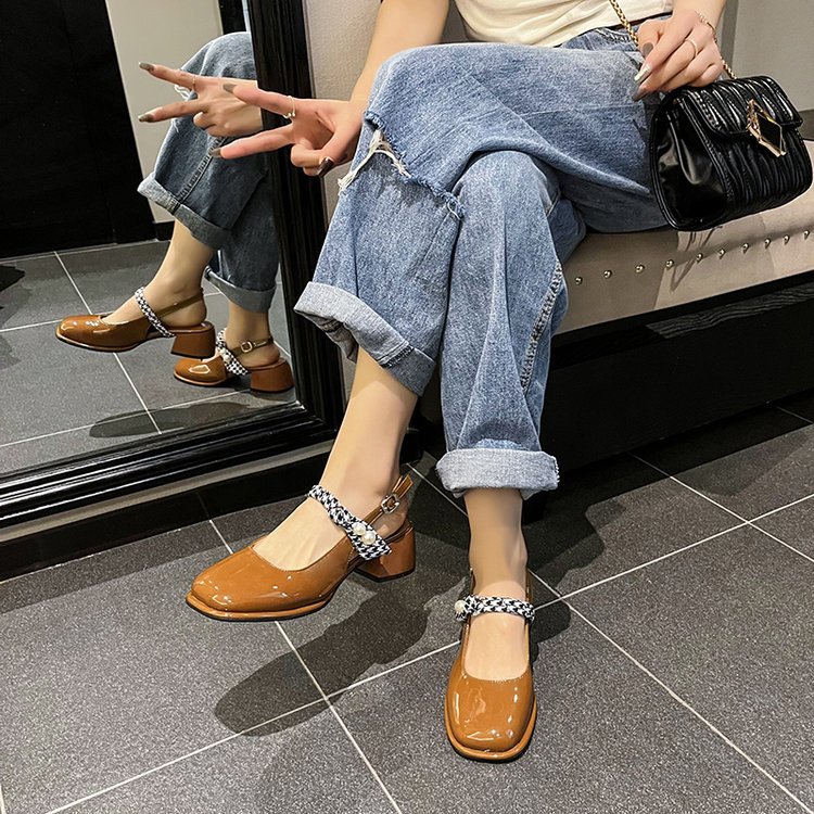 网红玛丽珍高跟女2024夏新款方头一字带后空粗跟仙女风包头凉鞋女详情18