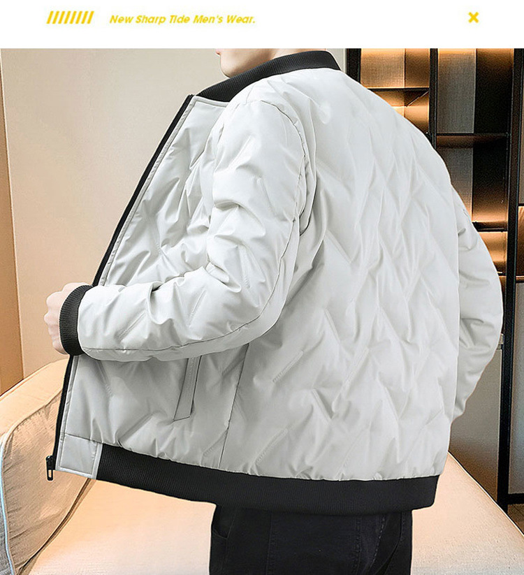 棉衣男冬季新款轻薄棒球领休闲修身羽绒棉服男士冬装外套潮黑色详情16