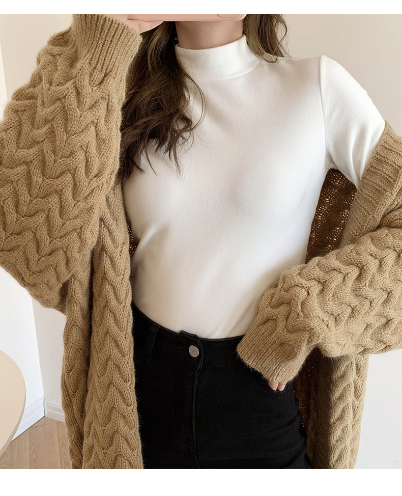 A German velvet semi-high-neck white base layer for women, paired with a stylish, thickened, brushed, and form-fitting mid-neck base layer for autumn and winter pic 38