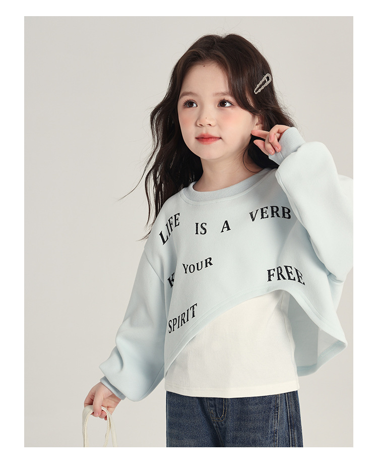春装上新女童短款不规则上衣2025春季新款儿童百搭休闲假两件卫衣详情15