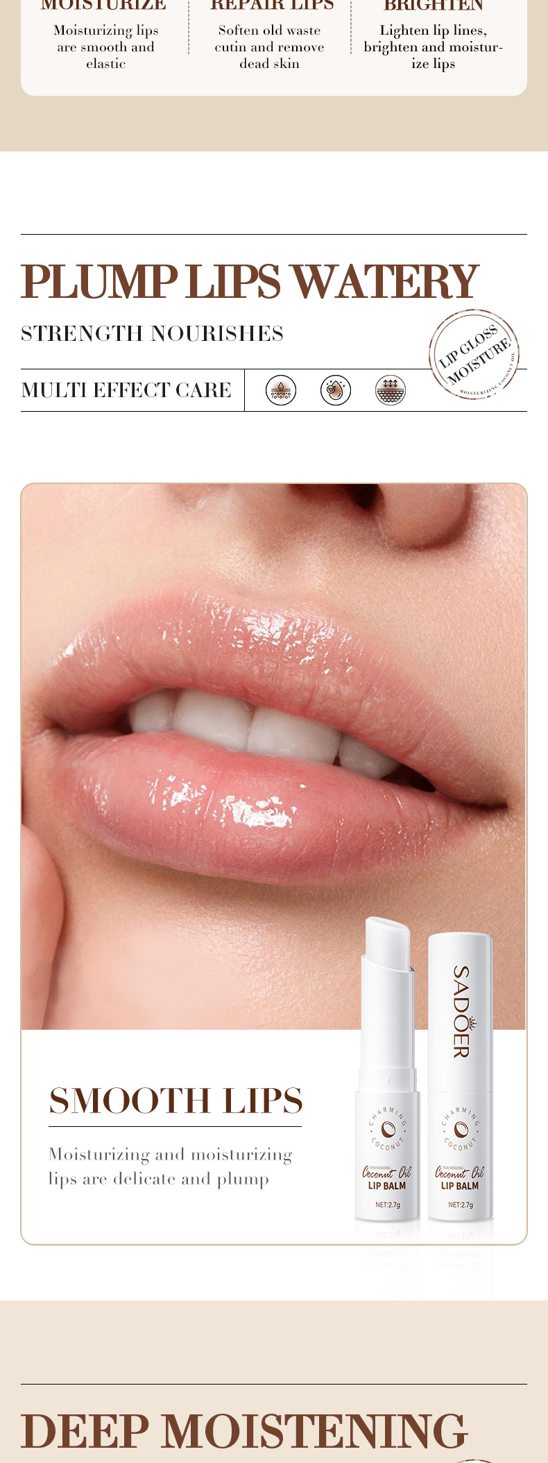All-english Coconut Lip balm 2.7G Sadoer Hydrating, Moisturizing and Anti-cracking lip balm Cross-border export pic 4