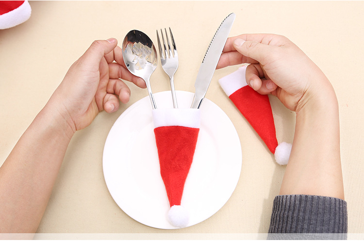 Christmas decorations, Christmas hats, non-woven fabric hats, Christmas hats, knife and fork covers, Christmas wine bottle decorations pic 7