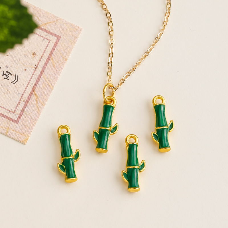Ancient-style sand gold simple oil-dripping bamboo joint alloy accessories creative necklace earrings diy pendant pic 5