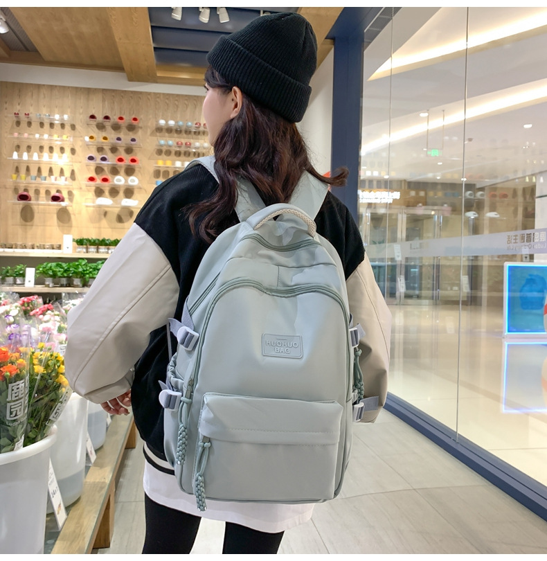 纯色休闲双肩包小学生女初高中书包简约时尚百搭大容量大学生背包详情25