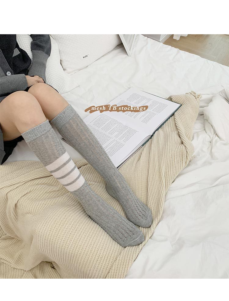 HENNY RUE 2022 primavera verano calcetines de malla hueca moda personalidad cuatro barras calcetines de pantorrilla calcetines hasta la rodilla pic 17