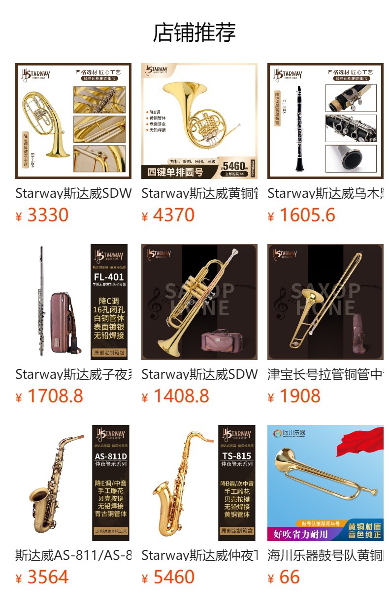 斯达威铜管拉管中音次中音长号乐器降B调变调Bb/F调成人乐器长号详情10