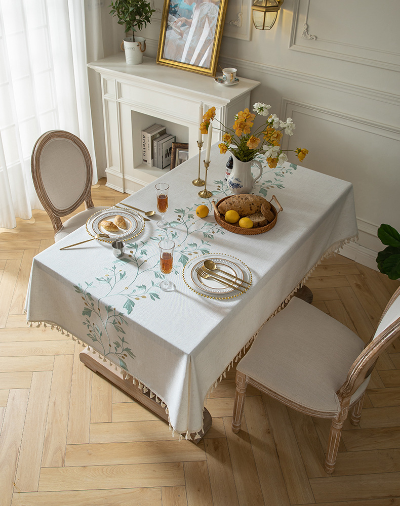Youzhuo Nordic modern, simple, fashionable, creative, elegant and high-end cotton and linen fabric tablecloths, waterproof embroidered tablecloths, small floral coffee table fabrics, tassel cover fabrics, rectangular tablecloths pic 22