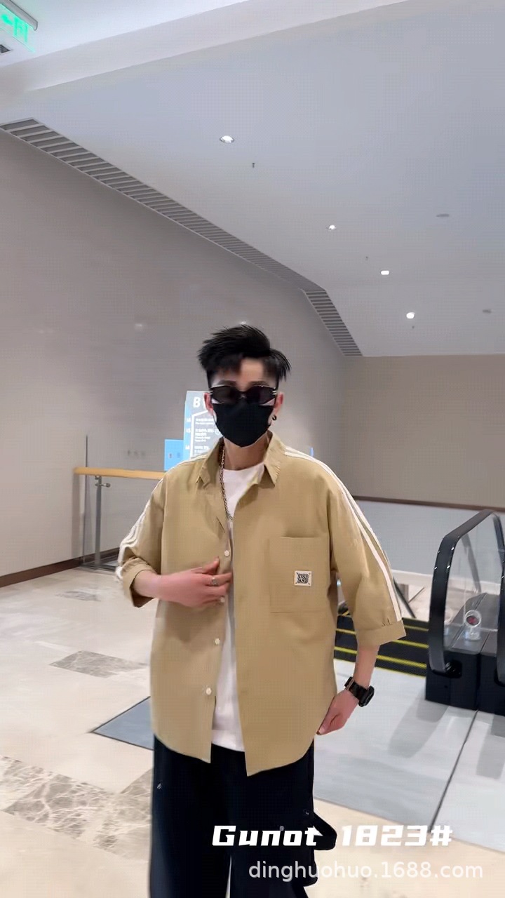 衬衫男士夏季潮流五分袖衬衣男装帅气短袖上衣服薄款七分中袖寸衫详情20