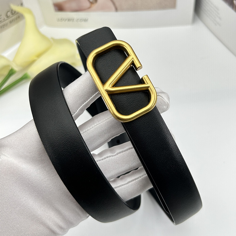 女士真皮细腰带小V字母扣打孔皮带装饰搭配连衣服韩版百搭裤袋详情2