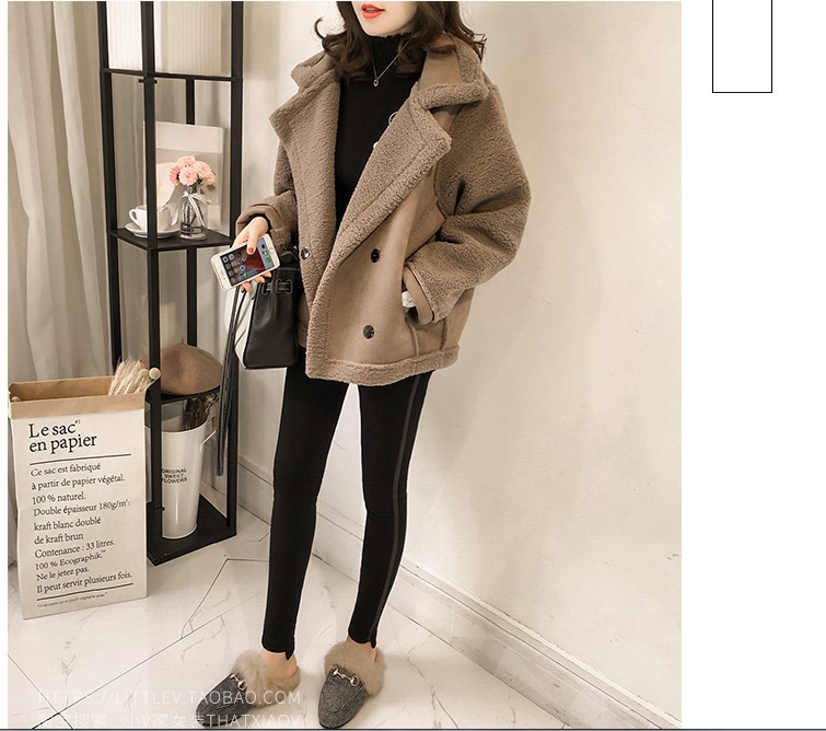 Autumn and winter lambskin coat for women 2020 New Korean style loose BF fur one-piece plush motorcycle jacket top pic 3