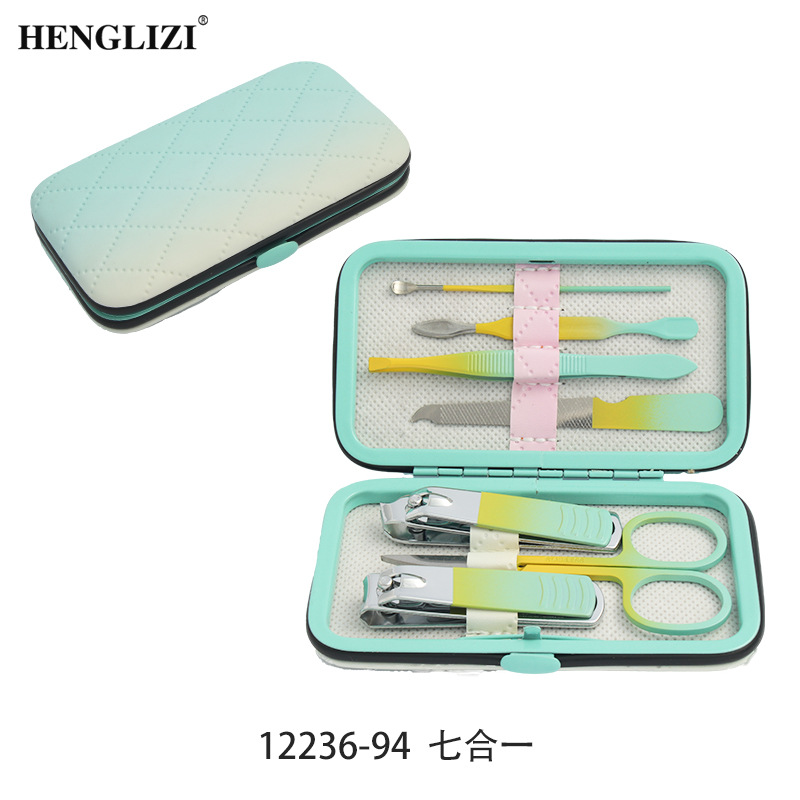 Cross-border nail trimming tool box, checkered set, nail clippers 10-piece set, eyebrow clippers, ear spoons, stainless steel nail set pic 14