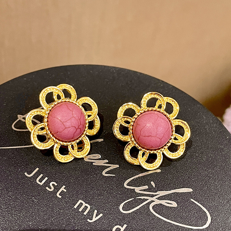 法式复古少女耳钉气质中古vintage粉色小众设计感耳环女复古耳饰详情29
