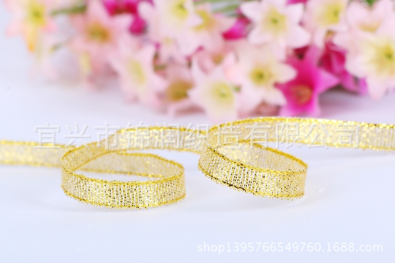 Supply flower gift webbing gift box packaging tape 2 cm (0.6cm) gold and silver onion tape pic 13