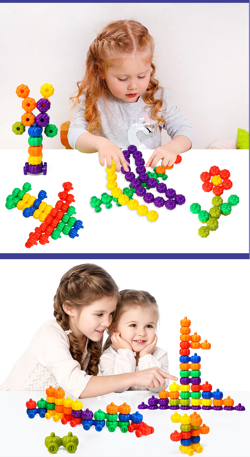 Educational building blocks, pumpkin cart, intellectual toy building blocks, eco-friendly plastic building blocks, kindergarten assembly building blocks, Hualong toys pic 17