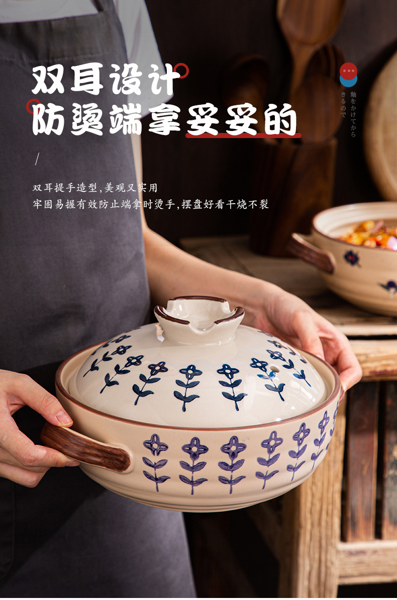 Wide-mouthed clay pot Japanese-style hand-painted home coarse earthenware stewing pot heat-resistant ceramic 煲仔饭 open flame small earthenware pot for one person pic 9