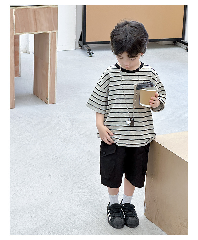 儿童短袖2025夏季新款童装男童韩版条纹卡通刺绣T恤宝宝百搭上衣详情9