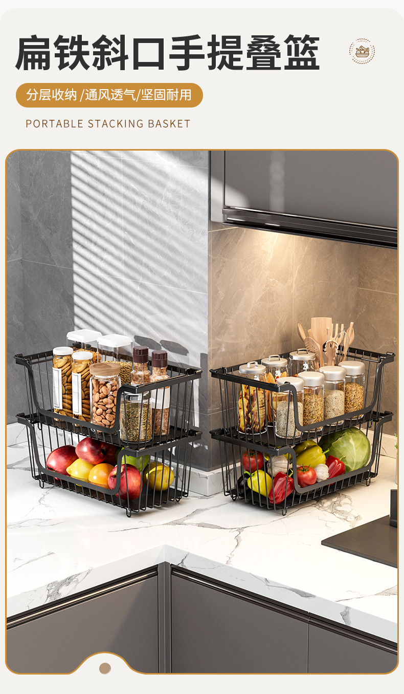 亚马逊厨房台面蔬菜置物架桌面蔬果篮子灶台调料架多层分类收纳筐详情2