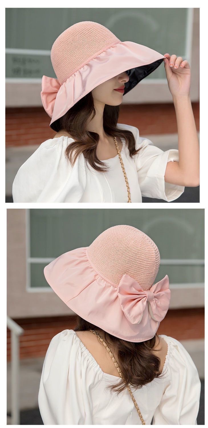 新款帽子女夏季遮阳帽可爱运动韩版防晒帽uv防晒蝴蝶结渔夫帽批发详情16
