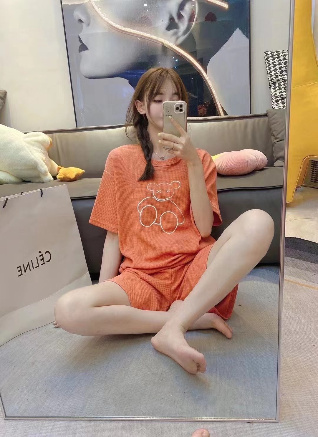 Waffle Bear Set 2022 New Fashion Embroidered outerwear, home wear, short-sleeved, trendy shorts, two-piece set for women pic 16