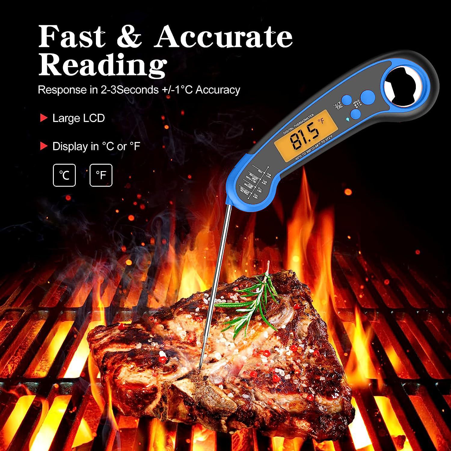 Cross-border high-temperature resistant food thermometer, kitchen oven thermometer, folding electronic folding waterproof barbecue thermometer pic 5