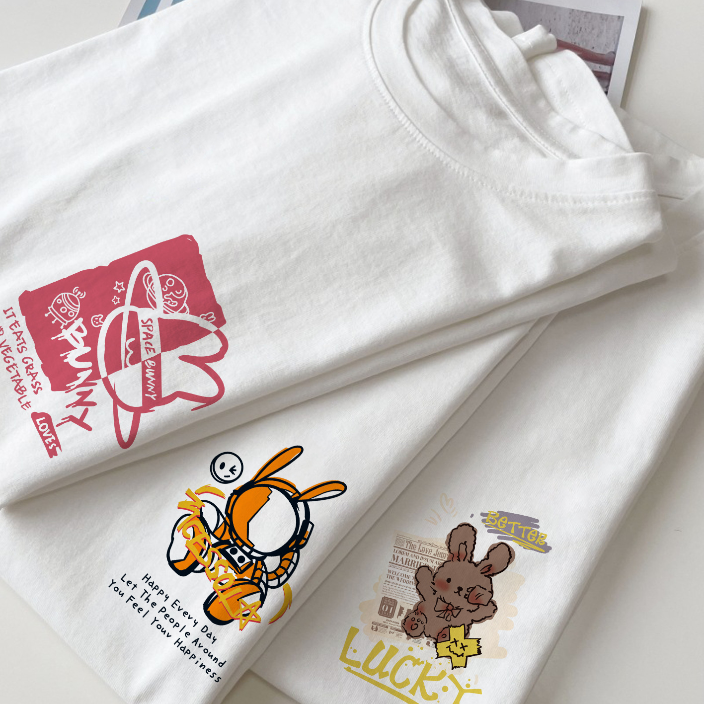 t恤女装短袖夏季小众印花正肩圆领简约品质重磅不透纯棉白色上衣详情16