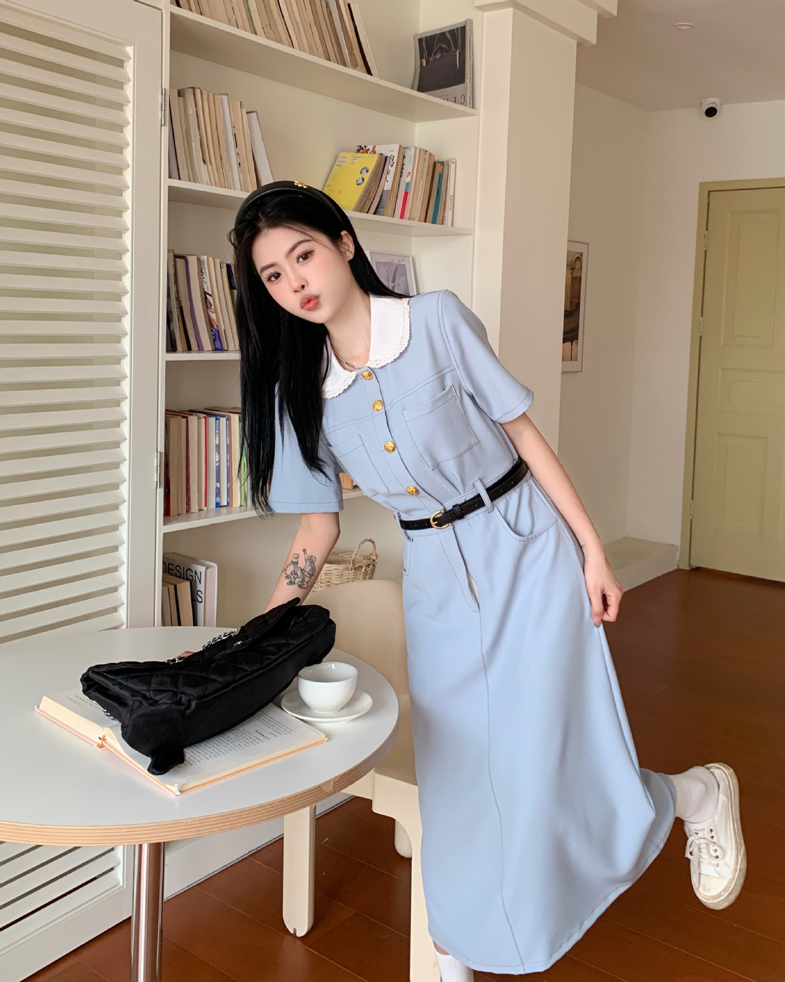 大码女装胖mm百搭娃娃领连衣裙2023夏季新款休闲收腰韩版高级裙子详情26