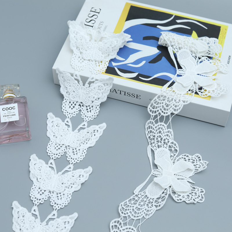 Embroidered water-soluble lace clothing accessories, white polyester wholesale, handcrafted factory stock, decorative butterfly lace pic 7