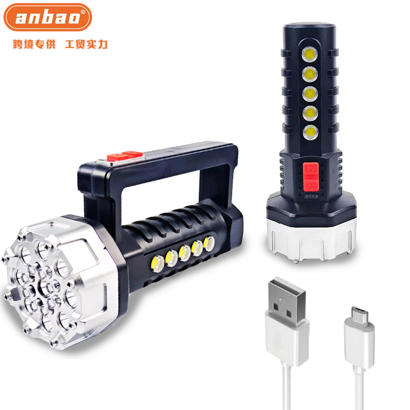 New high-intensity flashlight, 11-lamp LED high beam, USB charging COB side light, portable battery level display searchlight pic 1