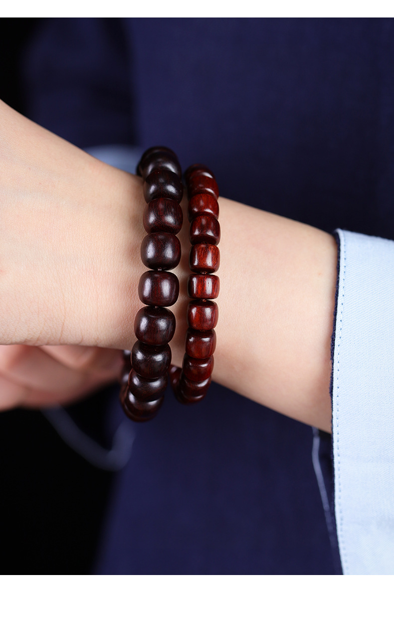 Wholesale of small-leaf red sandalwood bucket bead bracelets for women, new Chinese-style simple sandalwood plain ring bracelets for men and women pic 6