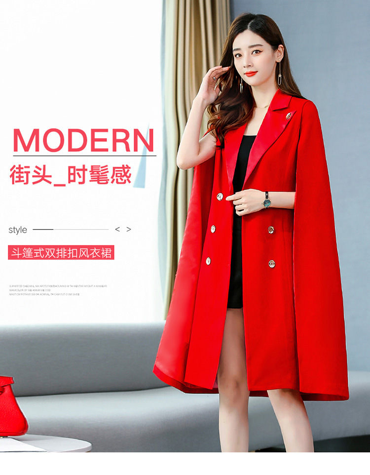 春秋新款韩版西装领双排扣中长款收腰女式风衣 现货款详情1