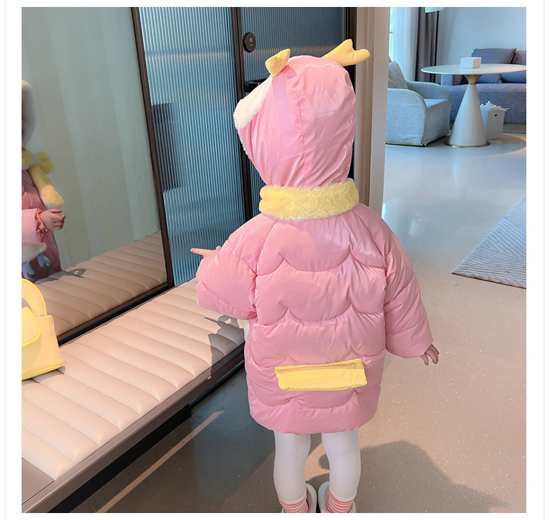 Thickened cotton-padded jacket for girls 2023, stylish deer antler cotton-padded jacket, long coat for little girls, winter cartoon cotton-padded jacket pic 10