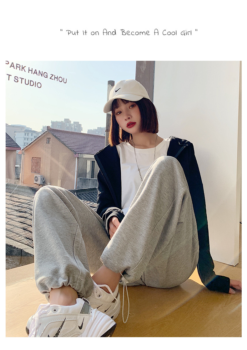 Grey sport pants for women Spring/Autumn 2021 new style loose, tight-fitting, high-waisted, drape casual straight-leg wide-leg sweatpants pic 21