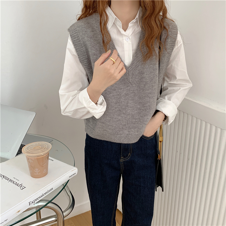 新款春秋女装洋气宽松显瘦V领毛衣外穿鹅黄色针织马甲背心详情13