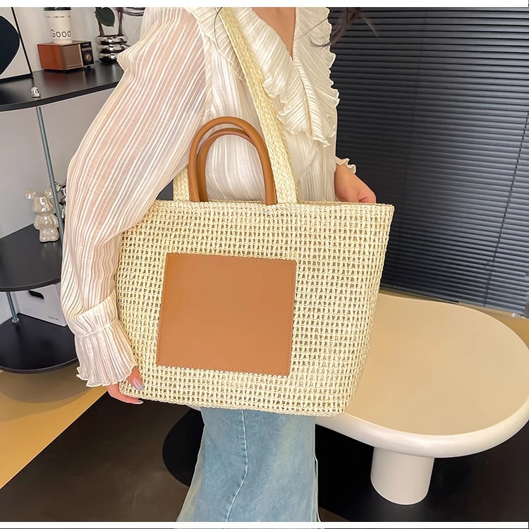 新款大容量百搭草编包女松弛感日系潮流手提单肩包度假旅行沙滩包详情8