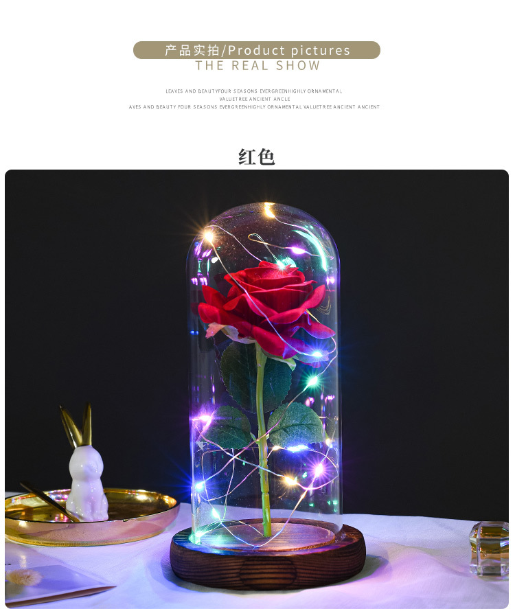 美女与野兽绒布玫瑰花灯玻璃罩灯 永生花小王子玫瑰花情人节礼物详情8