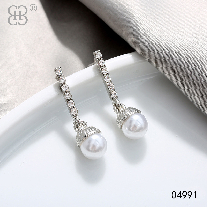 Wholesale alloy ear studs for women, Korean version creative pearl earrings, fresh and simple earrings pic 6