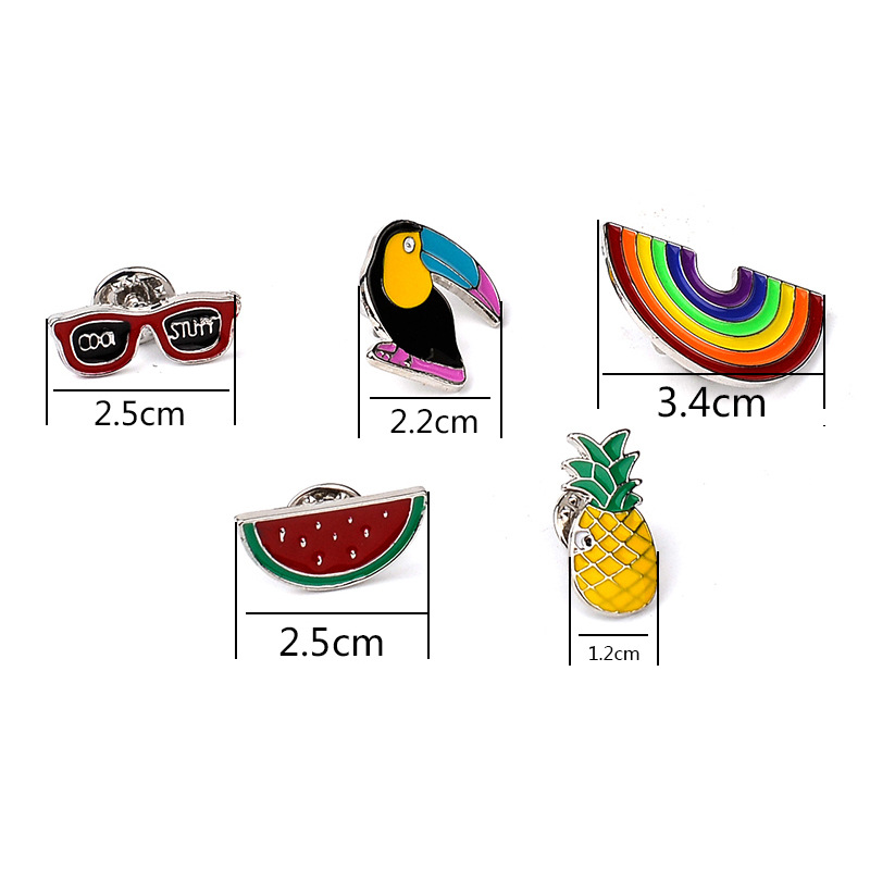 European and American accessories cartoon set brooch, woodpecker, watermelon, pineapple, rainbow pin set, corsage badge pic 5