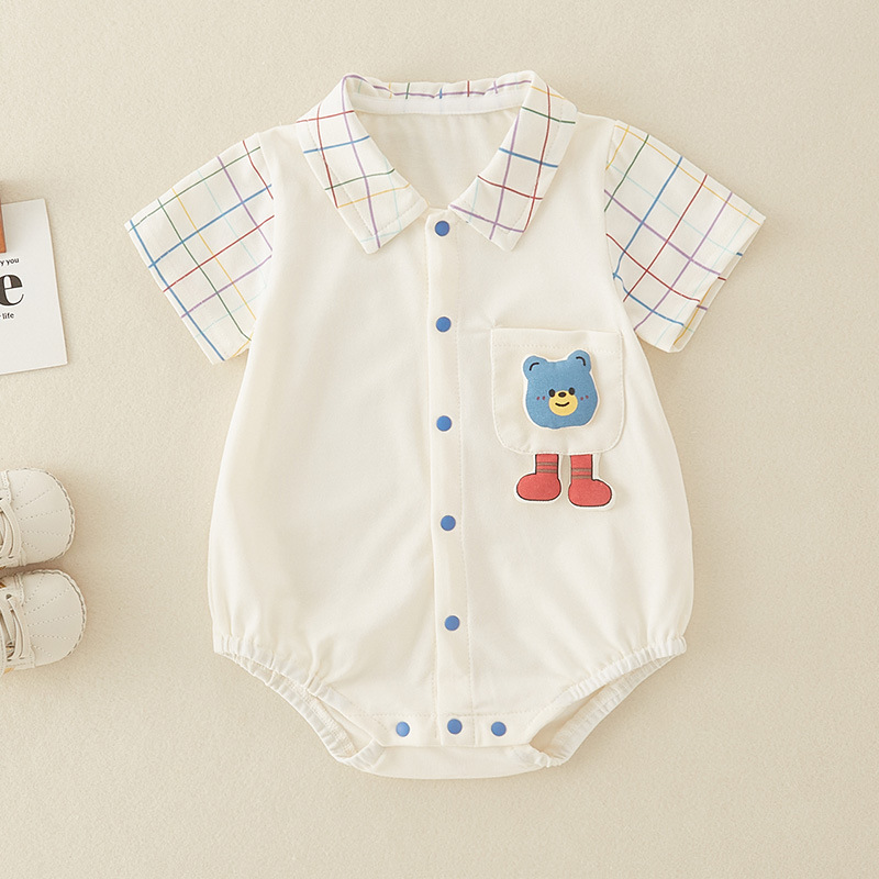 婴儿衣服夏季薄款a类纯棉男宝宝短袖连体衣小熊哈衣爬服代发详情1