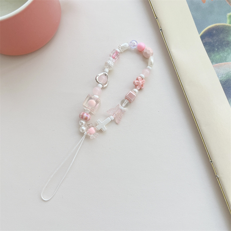 新款ins风甜美樱花粉色爱心短款手腕绳手机壳配饰ccd相机挂链挂饰详情1