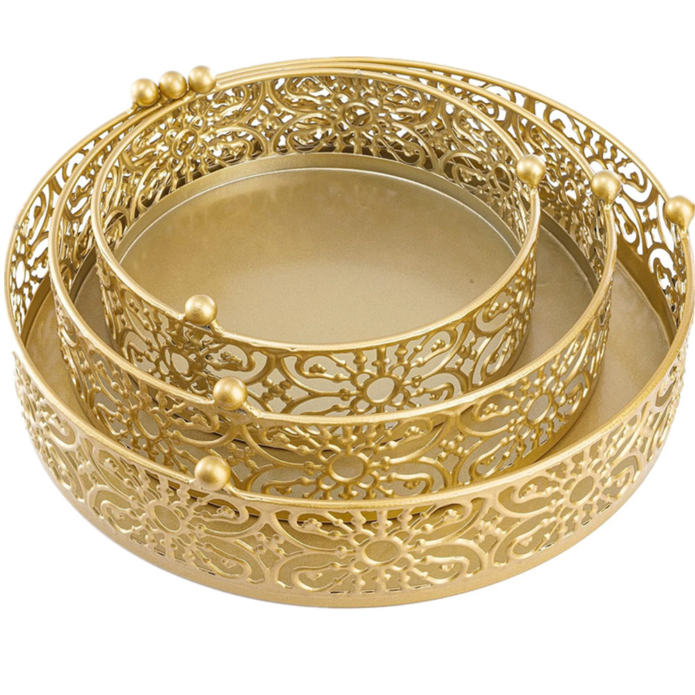 Cross-border wedding creative golden dessert stand tray, single-layer ironwork cake plate, cake rack, fruit plate, pastry plate pic 3