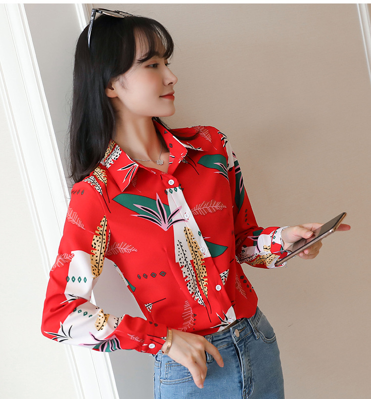 New spring and autumn Korean-style slim-fit shirt for women, long-sleeved printed striped trendy base layer, Hong Kong-style top for women pic 85