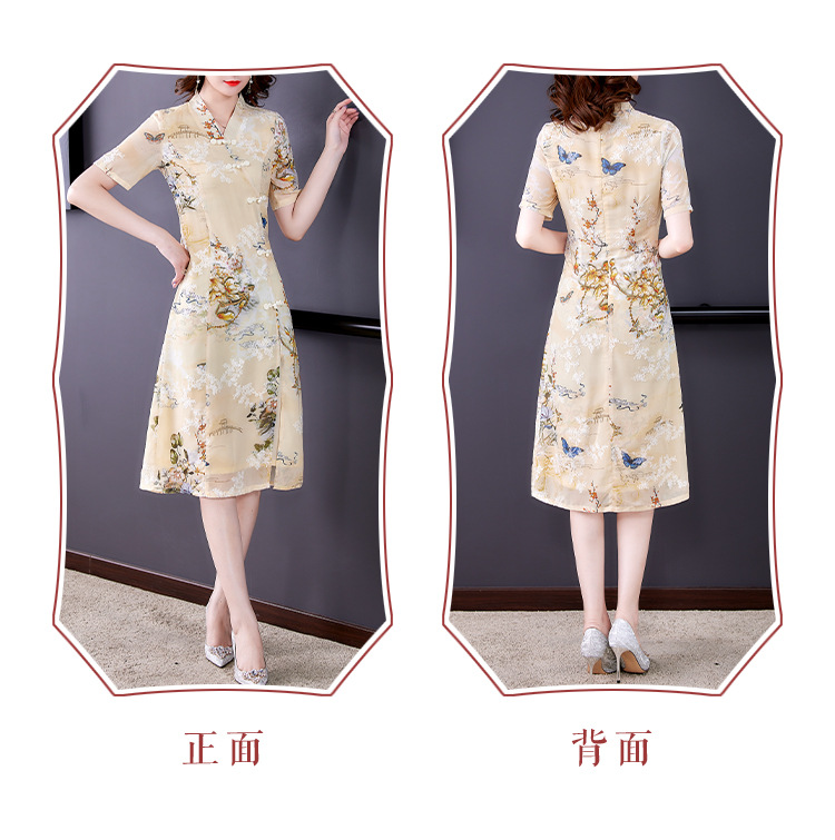 中国风低领改良旗袍女2022新款汉服连衣裙高档收腰显瘦中长款裙子详情3