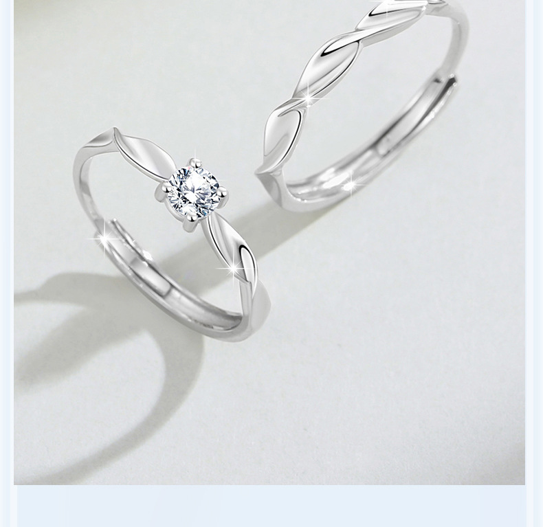 莫比乌斯纯银s999情侣款戒指男女一对轻奢简约款锆石戒环麻花对戒详情9