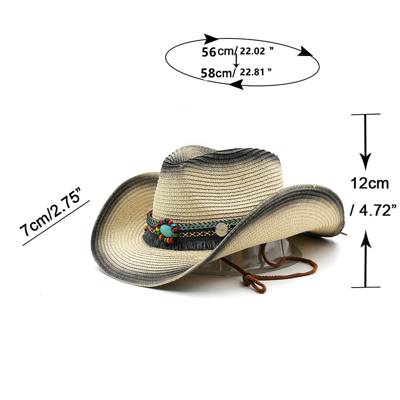 Spring and summer Bohemian-style western cowboy straw hat cross-border trade foldable windproof rope Tibetan top hat pic 3