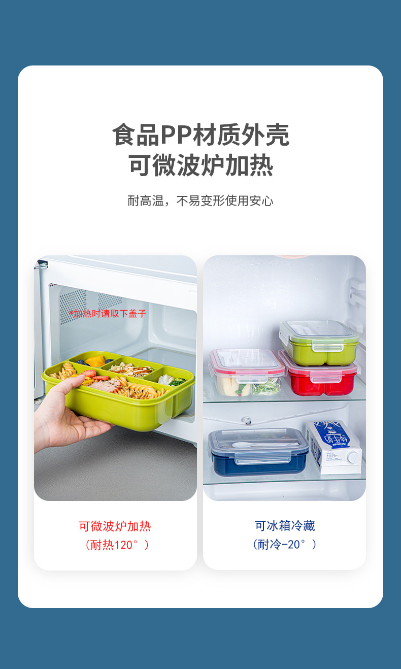 简约日式分格饭盒可微波炉加热学生餐盒保鲜盒四格便当盒水果盒详情4